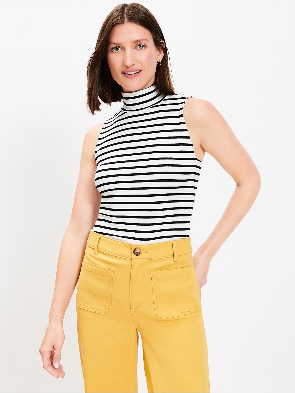 LOFT Striped Mock Neck Ribbed Tank Top - Black & White NWT XXL